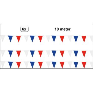 6x Vlaggenlijn rood/wit/blauw 10 meter - Meerkleurig - vlaglijn festival blok vlaglijn thema feest festival verjaardag landen