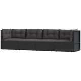 vidaXL - 4-delige - Loungeset - met - kussens - poly - rattan - zwart