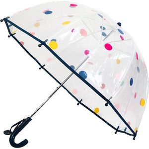 Kinderparaplu lange steel transparante boog cartoon polkadot decoratie - winddicht breekbaar handmatig openen - blauw - speelgoed regen accessoires .
