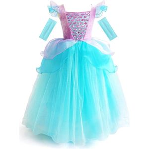 Prinses - Deluxe Zeemeermin jurk - Ariel - Prinsessenjurk - Verkleedkleding - Zeeblauw - Maat 122/128 (6/7 jaar)