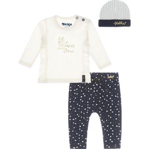 Dirkje Bio Basic SET(3delig) Blauw HARTJES broekje , Off white shirt en mutsje -  Maat 56