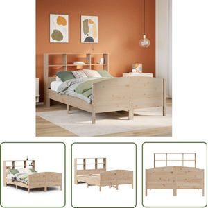vidaXL Bed met boekenkast - Massief grenenhout - 140x200 cm Slaapbank - Houten Bed - Tweepersoons Bed - Bibliotheek Bed - Boekenkast Bed