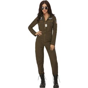 Smiffy's - Piloot & Luchtvaart Kostuum - Top Gun Niet Bang Om Te Vliegen Penny - Vrouw - Bruin - Medium - Carnavalskleding - Verkleedkleding