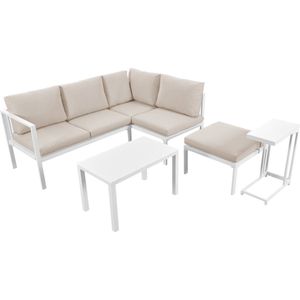 Merax Aluminium Loungeset - Tuinmeubelset met Verstelbaar Frame - Tuinset - Wit met Beige