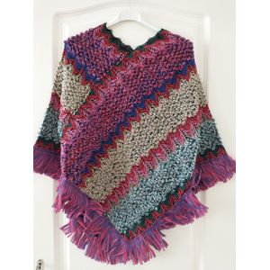 Dames poncho Shirley fantasiemotief fuchsia groen zwart koningsblauw beige roze bruin rood