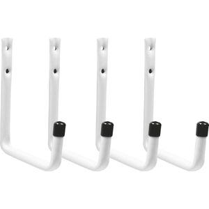 Amig Garage/zolder gereedschap wand/muur ophanghaken - 4x - metaal - wit - H14 cm x B12 cm