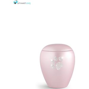 Dierenurn roze paarlemoer swarovski pootafdruk klein