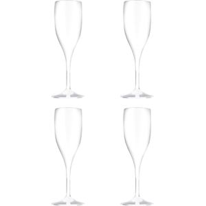 Set van 4x stuks champagneglazen/prosecco flutes wit 150 ml onbreekbaar kunststof - herbruikbaar - Champagneglazen