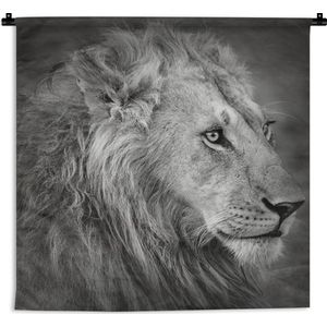 Wandkleed Leeuw in zwart wit - Keniaanse leeuw Wandkleed katoen 180x180 cm - Wandtapijt met foto