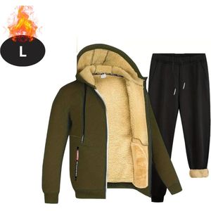Nivard Thermokleding Heren - Thermobroek - Thermoset Fleece - Met Capuchon - Thermolegging - Winter - Thermojack - Legergroen - L