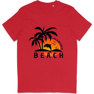 T Shirt Heren en Dames - Life is Better at the Beach - Rood - XXL