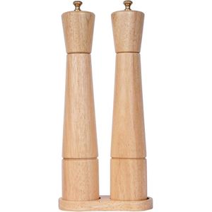 Zout en Peper Molen Set Met Molen Plateau - Verstelbare Keramische Zoutmolen - Roestvrij Stalen Peper Molen - Rubber Hout - 32 cm Hoogte - Bodem Diameter 6 cm salt and pepper grinder set copper