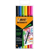 BIC Intensity Dual Tip Kleurstift met Verstelbare Borstelpunt en Dunne Viltstift - Diverse Kleuren - 6 Stuks