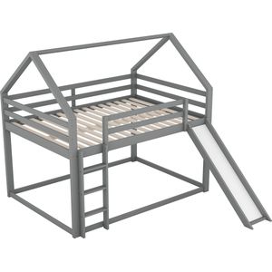 Merax Stapelbed 140 x 200 cm - Hoogslaper Met Glijbaan en Ladder - Bed voor Kinderen - Grijs