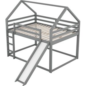 Merax Stapelbed 140 x 200 cm - Hoogslaper Met Glijbaan en Ladder - Bed voor Kinderen - Grijs