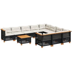 vidaXL Loungeset - 11-delig - Poly Rattan - Zwart Loungeset - Tuinmeubels - Lounge Set - Buitendecoratie - Teak