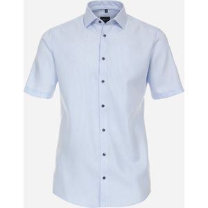 VENTI modern fit overhemd - korte mouw - dobby - blauw - Strijkvrij - Boordmaat: 47
