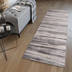 Tapiso Sari Tapijt Loper Grijs Beige Modern Woonkamer Hal Slaapkamer Maat- 60x1050