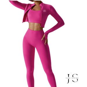 Kleur Roze - Maat XL- June Spring - Sport Legging - Hoogwaardige kwaliteit - Vocht afvoerend - Flexibel - Comfortabel - Bil Lift - Anti-cellulite -