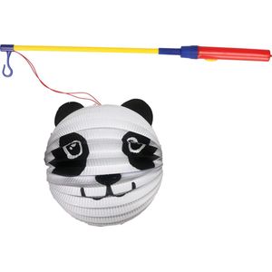 Bol lampion panda - wit - H20 cm - papier - met lampionstokje - 40 cm