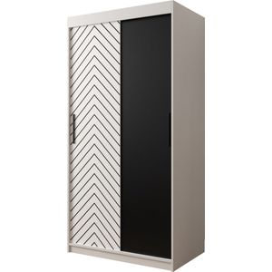 InspireMe - Kledingkast met 2 schuifdeuren, Modern-stijl, Een kledingkast met planken (BxHxD): 100x200x62 - LIMBA 100 Wit Mat