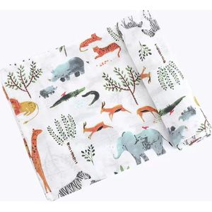 Pretty Panda - Hydrofiele doeken XL safari dieren - super zacht 70% bamboe en 30% katoen - hypo allergeen - ideaal kraamcadeau