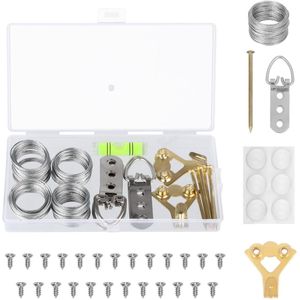 Belle Vous staalkabel ophangsysteem foto’s - Met D-ringen schroeven ophanghaken spijkers waterpas en draad voor fotolijsten - 5 kg draagcapaciteit