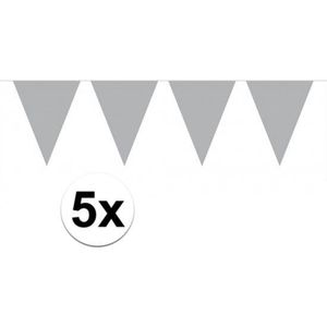 5x vlaggenlijn / slinger zilver 10 meter - totaal 50 meter - slingers