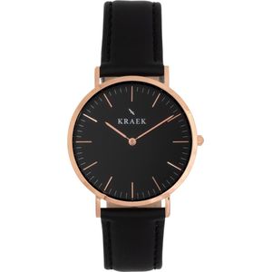 KRAEK Tori Rosé Goud Zwarte Wijzerplaat 36 mm | Dames Horloge | Zwart leren horlogebandje | Svelte | Minimaal Design