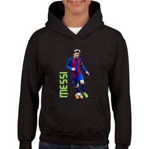 Messi - Kinder Hoodie - Zwart text groen - Maat 110/116 - Hoodie leeftijd 5tot 6 jaar - rugnummer 10 - the goat - - Cadeau - hoodie Cadeau - Voetbal - Zwarte Hoodie