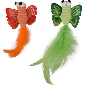 Flamingo Alea - Speelgoed Katten - Ps Vlinder Alea Groen/oranje 17cm - 2st