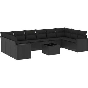 vidaXL 11-delige Loungeset Poly Rattan Zwart Loungeset - Tuinbank - Lounge Set - Buitendining - Tuinmeubels