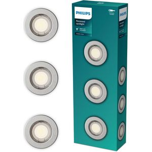 Philips Peridot inbouwspot - GU10 fitting - Nikkel - Rond - Vaste kop - 3-pack