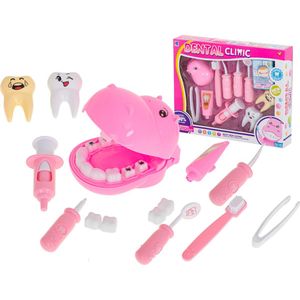 Playos® - Tandarts Nijlpaard - Roze - 13 delig - Educatief Speelgoed - Speelgoed Doktersset - Tandarts Speelset - Sinterklaas - Kerst - Cadeau