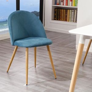 Wildor® Set van 4 blauwe stoelen met fluwelen bekleding - Metalen stoelpoten met hout look - Luxe eetkamerstoelen - Woonkamerstoelen - blauw fluweel - Zithoogte 43cm