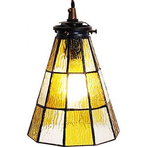 LumiLamp Hanglamp Tiffany Ø 15x115 cm Geel Bruin Glas Metaal Hanglamp Eettafel