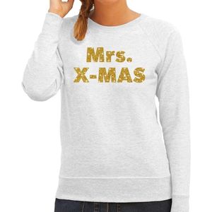 Foute Kersttrui / sweater - Mrs. x-mas - goud / glitter - grijs - dames - kerstkleding / kerst outfit L