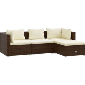 vidaXL - 4-delige - Loungeset - met - kussens - poly - rattan - bruin