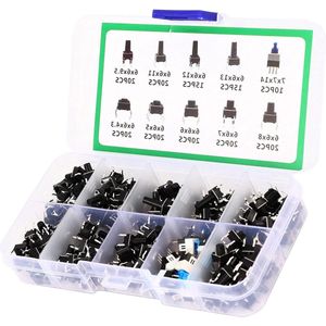 Contetn in Drukknopschakelaarset - doe-het-zelfproject - Microschakelaar Assortimentsset - drukknop - 10 soorten knopschakelaars - Elektronische productcontroller - audioapparatuur .
