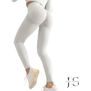June Spring Sportlegging - Maat M/Medium - Kleur: Wit - Sportbroek voor Vrouwen - Accentueert de Billen - High-Waist - Dames Sportlegging - Fitness Legging - Yogapants - Hoge Kwaliteit Sportlegging