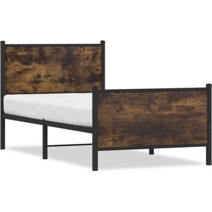 vidaXL - Bedframe - zonder - matras - metaal - gerookt - eikenkleurig - 90x190 - cm