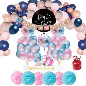 Gender Reveal Versiering Feest Pakket Babydouche met heliumtank - ballonnenboog, ballonnen en gender reveal ballon XXL- Decoratie Babyshower geboorte kind Baby Shower