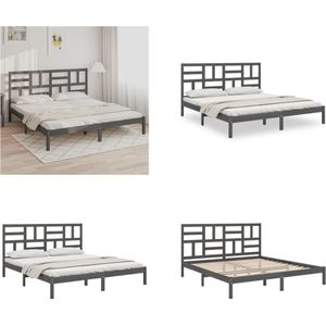 vidaXL Bedframe massief hout grijs 200x200 cm - Bedframe - Bedframes - Bed - Bedbodem