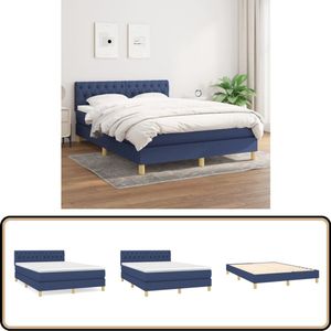 vidaXL Boxspring met Matras Blauw 140x190 cm Boxspringbed - Boxspring - Pocketvering - Middelhard - 140x190 Cm