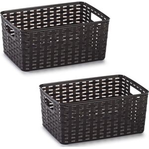 4x Donker bruin  geweven opbergboxen/opbergmanden 10 liter kunststof