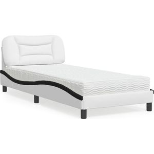 vidaXL - Bed - met - matras - kunstleer - zwart - en - wit - 90x200 - cm