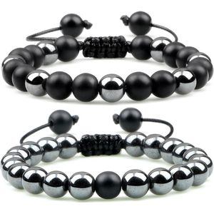 Sorprese armband - Luxury Bead - armband heren - kralen - zwart/zilver - verstelbaar - 17-27 cm - unisex - cadeau - model I
