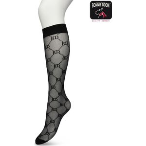 Bonnie Doon Dames Geruite Panty Kniekousen Zwart maat 36/42 - Knie Kousen 20 denier - Ruitjes - Ruiten - Print - Uitstekend draagcomfort - Bonnie Doon Knee High - Kniesokken - Zakt niet af - OEKO-TEX - Black - BP221801.101