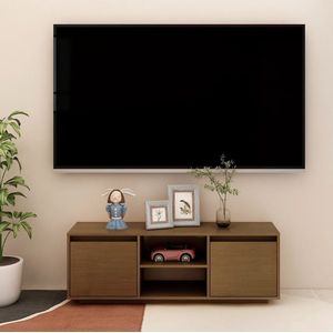 The Living Store TV-meubel Grenenhout 110x30x40 cm - Hifi kast met lades en opbergschappen
