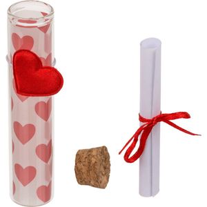 Valentijn hartjes flesje van glas met boodschap 11 cm - Valentijnsdag cadeau versiering